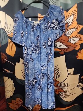Blue Floral Off-Shoulder Women’s Dress